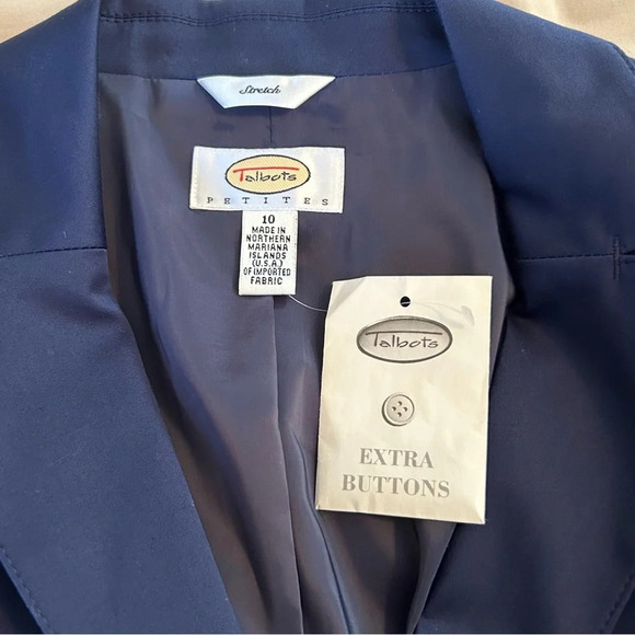 Talbots Women 10 Petite Navy Single Breasted Blazer Jacket Cotton Blend Stretch - Picture 3 of 9